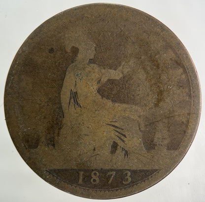 1873 Victoria One Penny Coin | Worn Grade