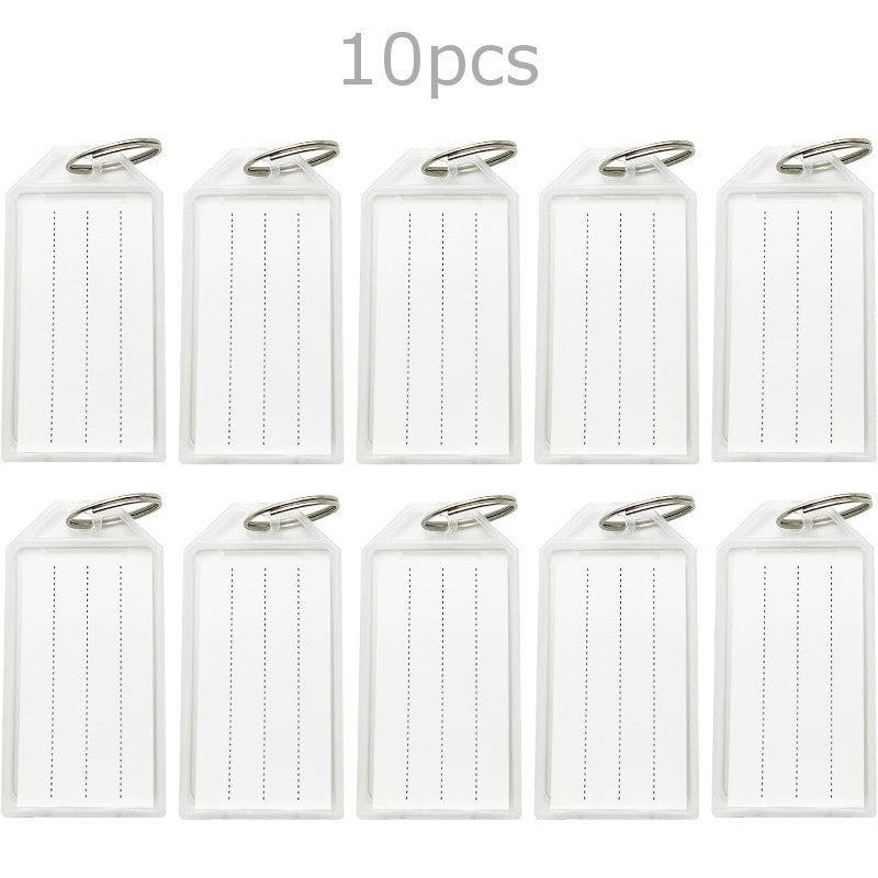 10 Clear White Large Plastic Key - Ring ID Tags Name Label Key Fob Tag - UK Stock