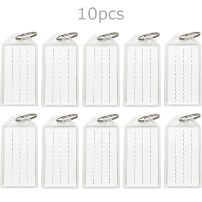 10 Clear White Large Plastic Key - Ring ID Tags Name Label Key Fob Tag - UK Stock