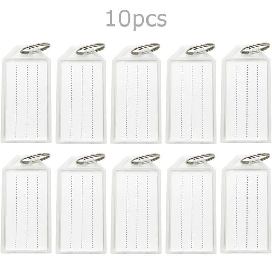 10 Clear White Large Plastic Key - Ring ID Tags Name Label Key Fob Tag - UK Stock
