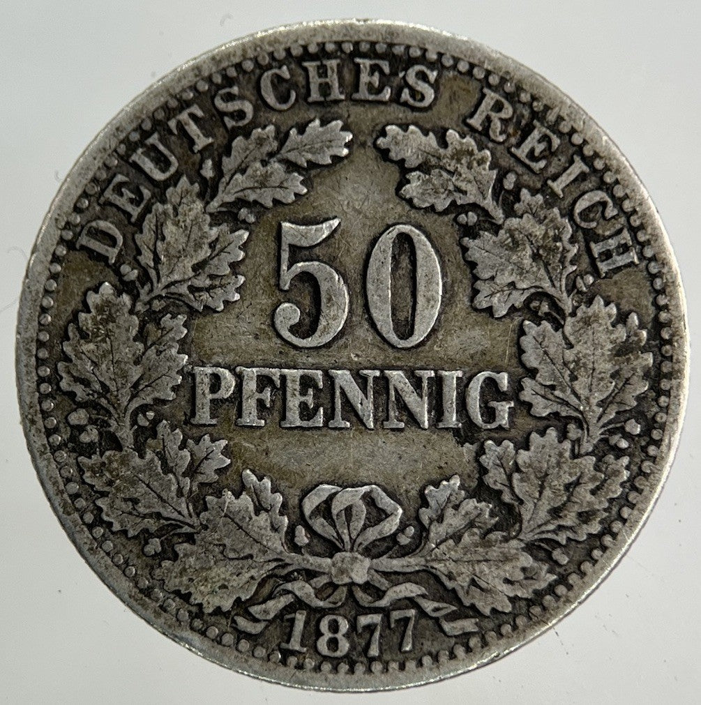 1877 Germany 50 Pfennig Silver Coin | Fine Collectable Grade