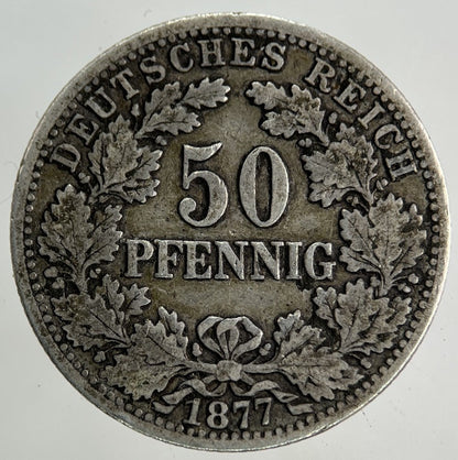 1877 Germany 50 Pfennig Silver Coin | Fine Collectable Grade