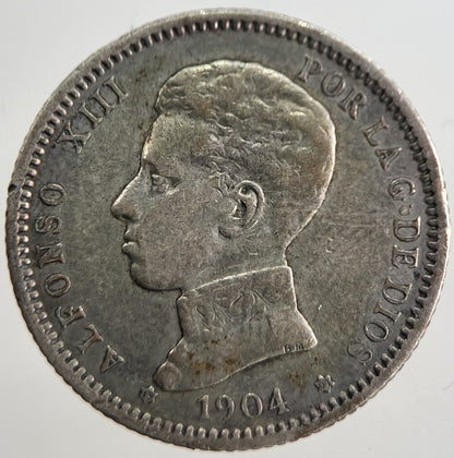 1904 Spain One Una Peseta Silver Coin | Very High Grade | a8981