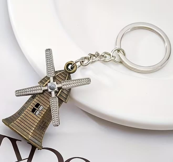Retro Metal Dutch Windmill With Rotating Blades Keyring Premium Keychain Gift UK