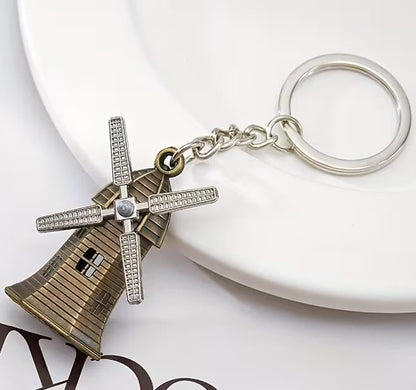 Retro Metal Dutch Windmill With Rotating Blades Keyring Premium Keychain Gift UK