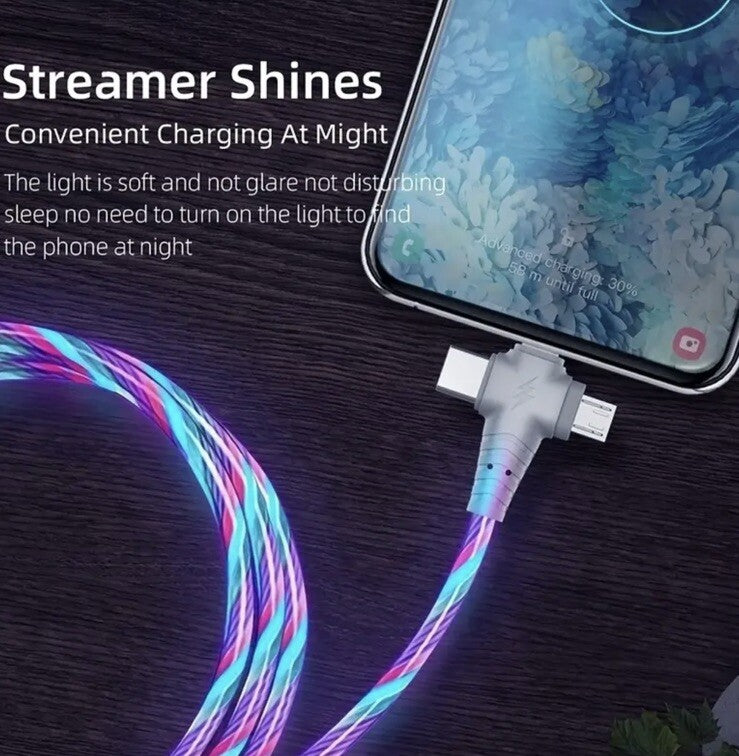 LED 3 in 1 USB A To Type C iPhone Lightening Micro - USB Cable Fast Charger 1M