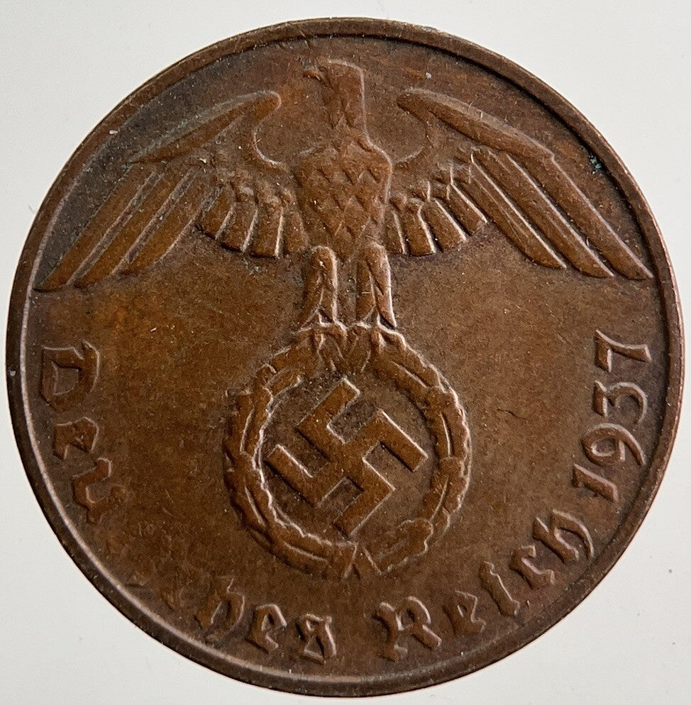 1937 - D Nazi Germany 1 Pfennig Coin | Very High Grade
