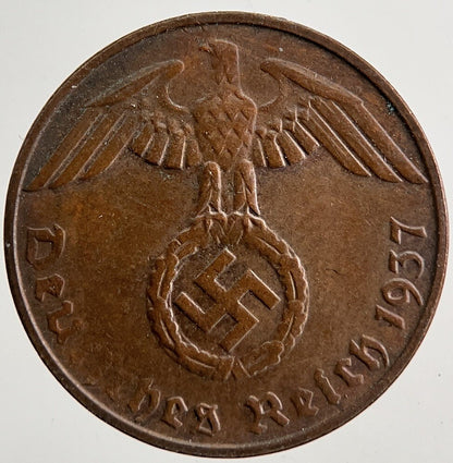 1937 - D Nazi Germany 1 Pfennig Coin | Very High Grade