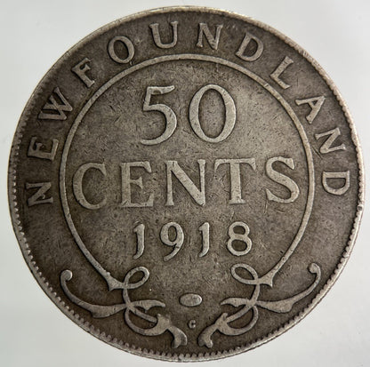 1918 Canada New - Foundland 50 Cents Silver Coin | Fine Collectable Grade
