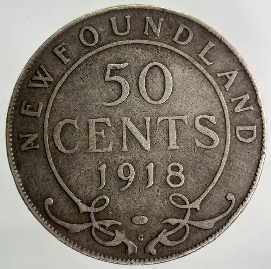 1918 Canada New - Foundland 50 Cents Silver Coin | Fine Collectable Grade