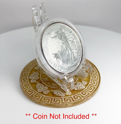 Clear Tiger & Clouds Themed 1oz Silver Gold Coins / Amulet / Medal Display Stand