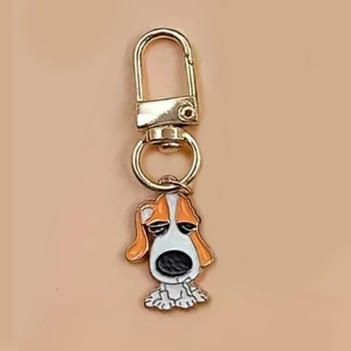 Mini Metal Cute Brown & White Snoopy Beagle Dog Charm Keyring Keychain Gift UK