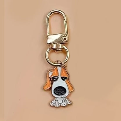 Mini Metal Cute Brown & White Snoopy Beagle Dog Charm Keyring Keychain Gift UK