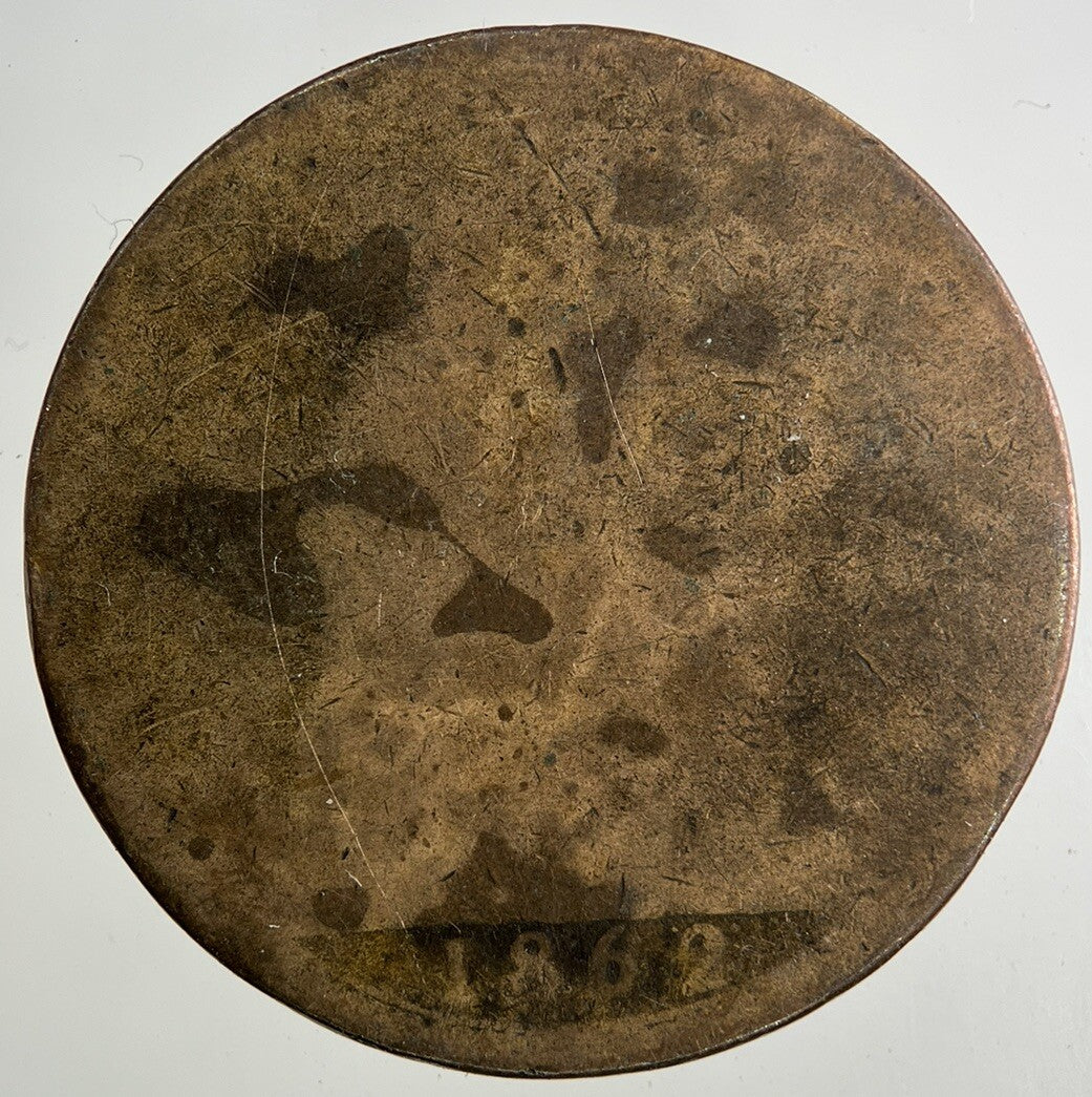 1862 Victoria One Penny Coin | Worn Grade