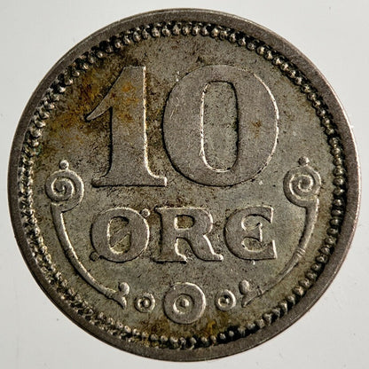 1919 Denmark 10 Ore Silver Coin | Very High Grade | a9536