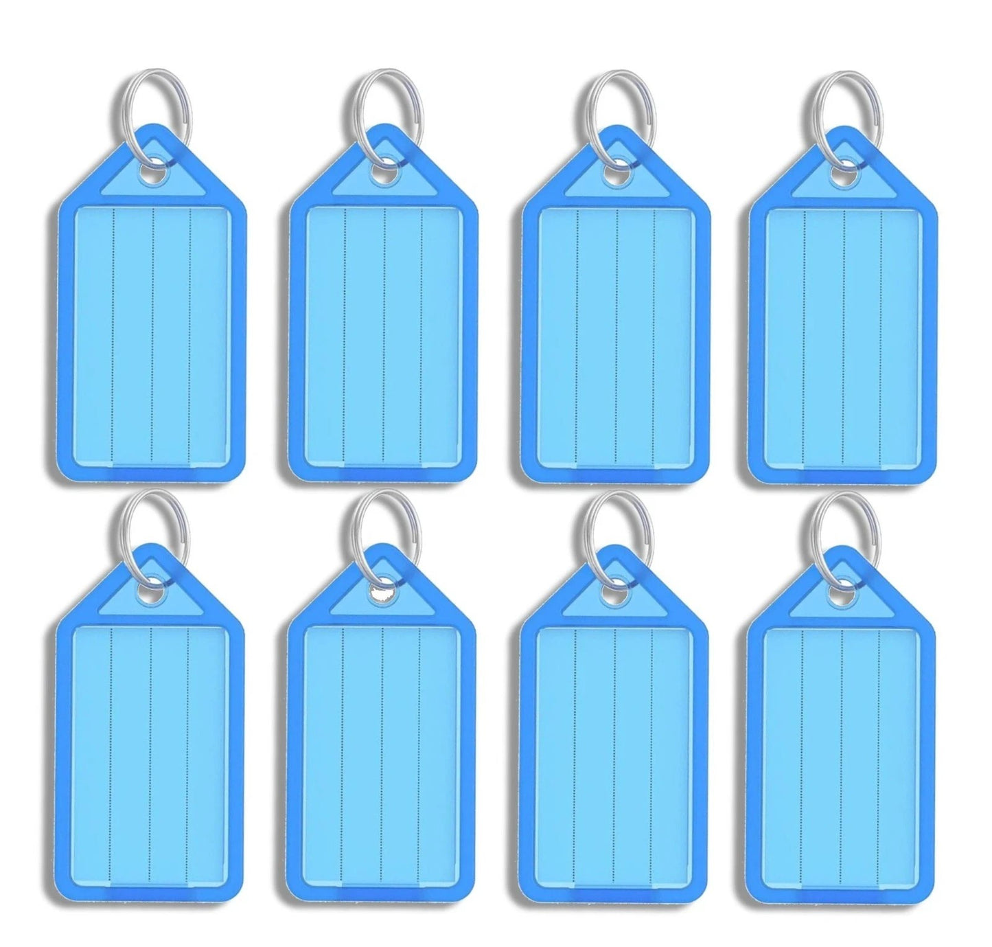 8 x Clear Blue Large Plastic Key - Ring ID Tags Name Label Key Fob Tag - UK Stock
