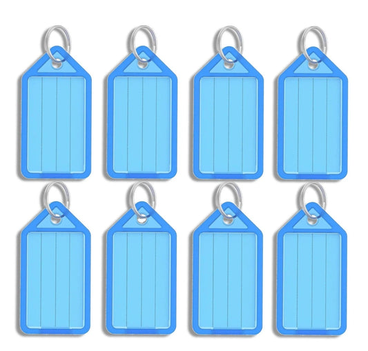 8 x Clear Blue Large Plastic Key - Ring ID Tags Name Label Key Fob Tag - UK Stock