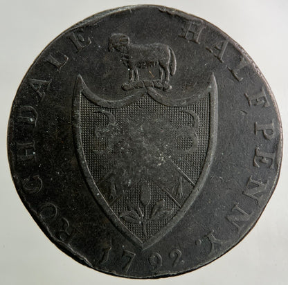 1792 Rochdale Half - Penny Token Coin | Fine Collectable Grade