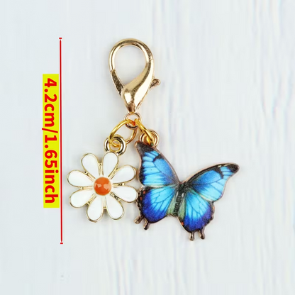Mini Metal Purple/ Blue Butterfly & Daisy Keyring Premium Keychain Gift UK