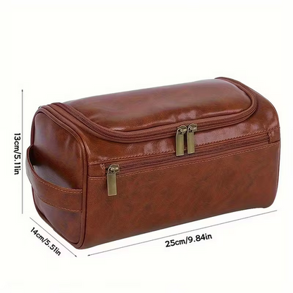 Men’s Glossy Brown Toiletry Travel Bag Large Capacity Organizer Premium UK Stock