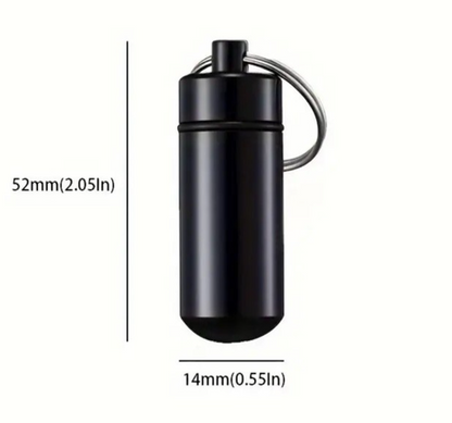 Black Metal Pill Holder Small Case Portable Travel Pill Box Keychain Keyring UK