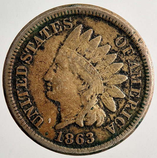 1863 US USA Indian Head One 1 Cent Coin | Fine Collectable Grade | a9405 Classic World Coins