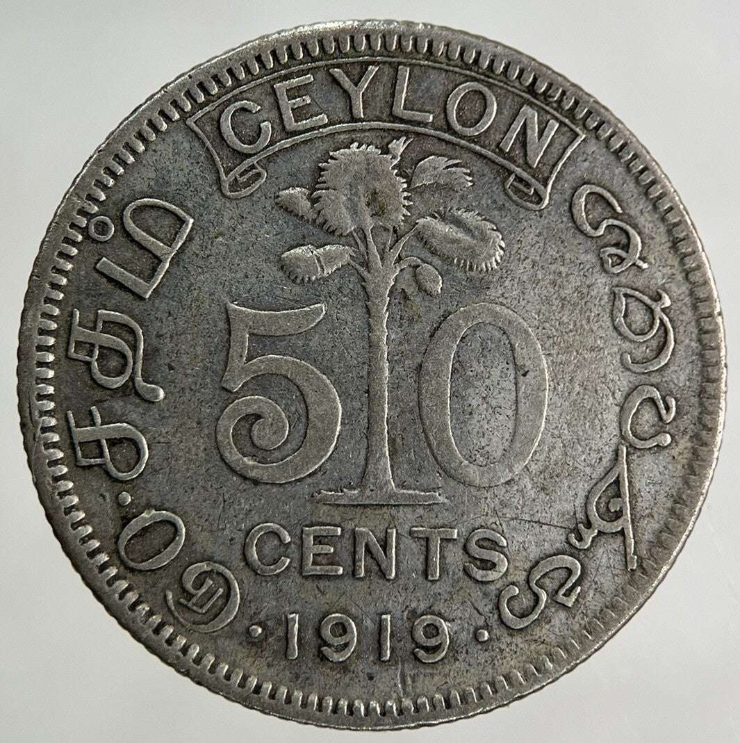 1919 Ceylon 50 Cents Silver Coin | Collectable Grade