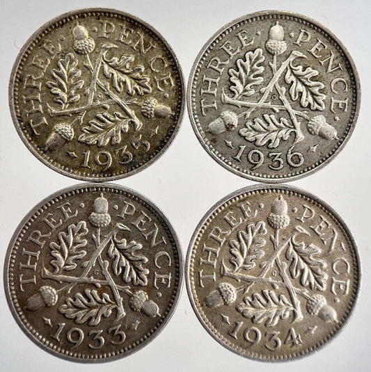 1933/34/35/36 George V Threepence Silver Coins | Very High Grade | a8742 Classic World Coins