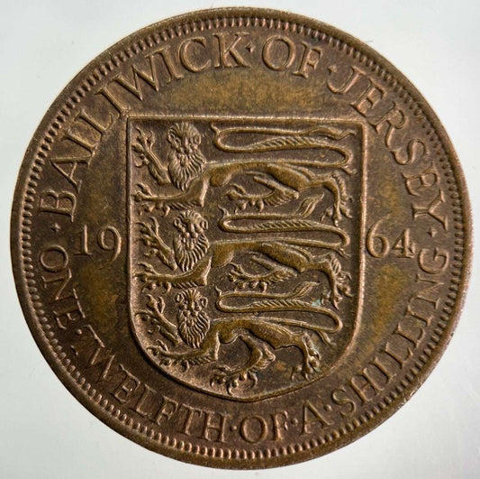 1964 Jersey 1/12 One Twelfth Of A Shilling Coin | Fine Collectable Grade