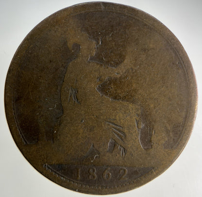 1862 Victoria One Penny Coin | Fair Grade