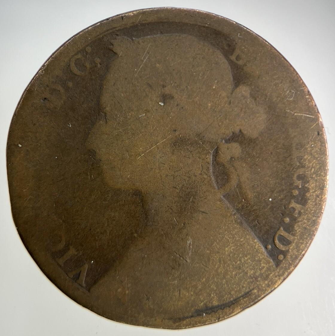 1876-H Victoria One Penny Coin | Fair Grade