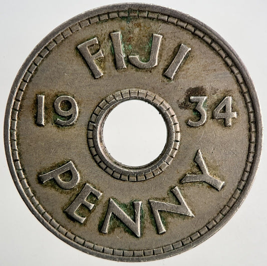 1934 Fiji One Penny Coin | Fine Collectable Grade | a9501
