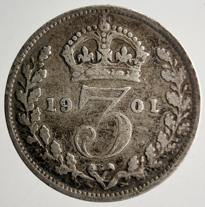 1901 Veiled Head Victoria Threepence Silver Coin | Collectable Grade | a4035
