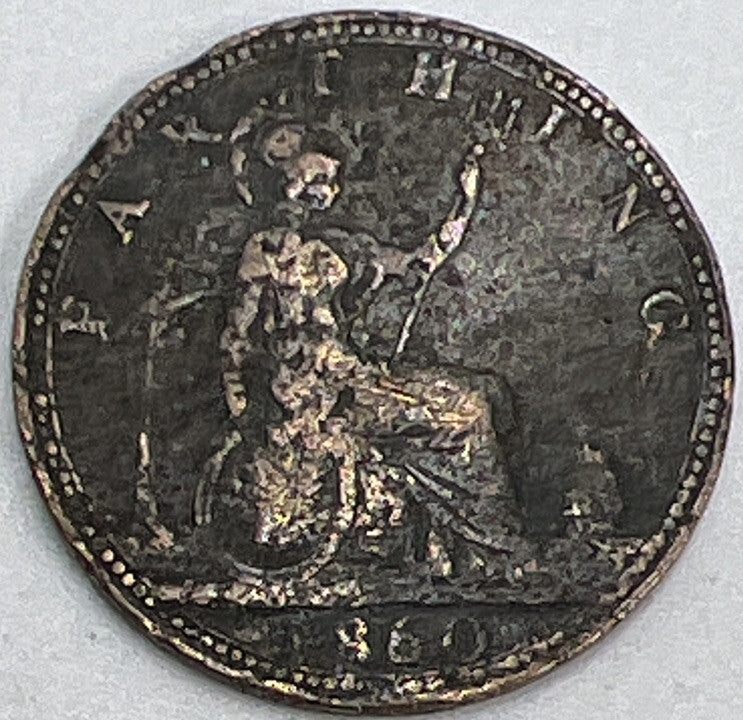 1860 Farthing | British Copper Coin | Queen Victoria | Worn Grade | a465