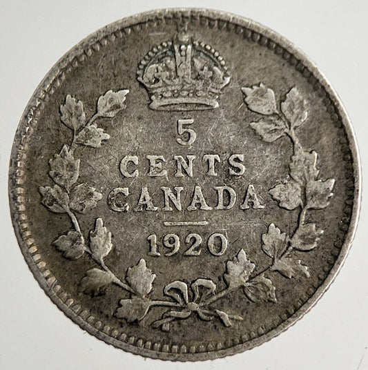 1920 Canada 5 Cents Silver Coin | Fine Collectable Grade | a8322