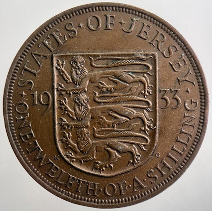 1933 Jersey 1/12th One-Twelfth-Of-A-Shilling Coin | Very High Grade | a7475