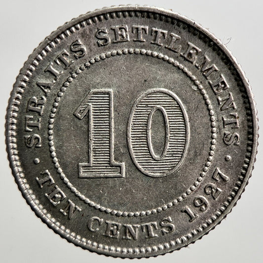 1927 Straight Settlements 10 Cents Silver Coin | Fine Collectable Grade | a2772