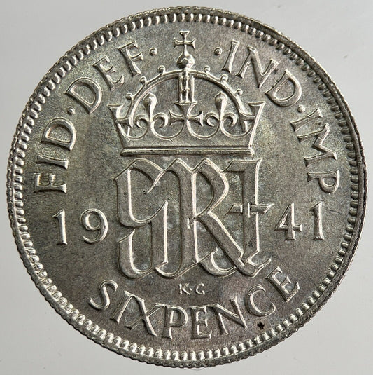 1941 George VI British Sixpence Silver Coin | Very Fine Grade | a8341