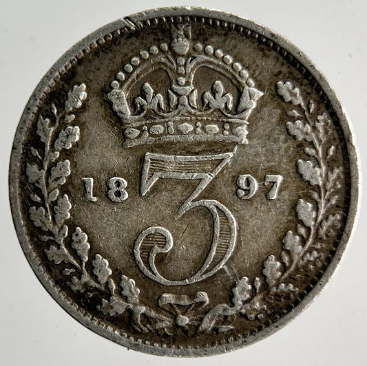1897 Veiled Head Victoria Threepence Silver Coin | Collectable Grade | a4014