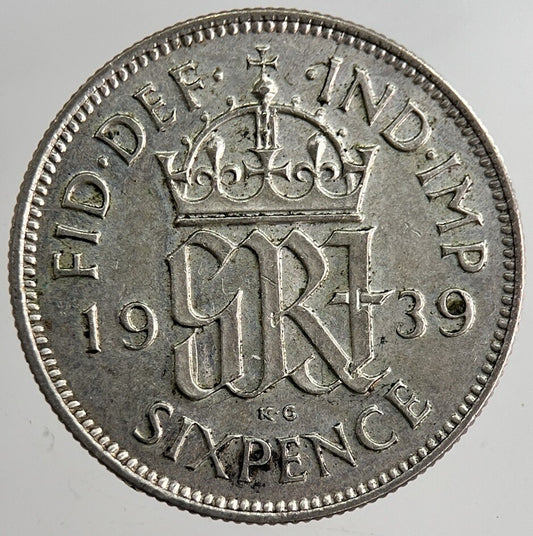 1939 George VI British Sixpence Silver Coin | Very Fine Grade | a8335