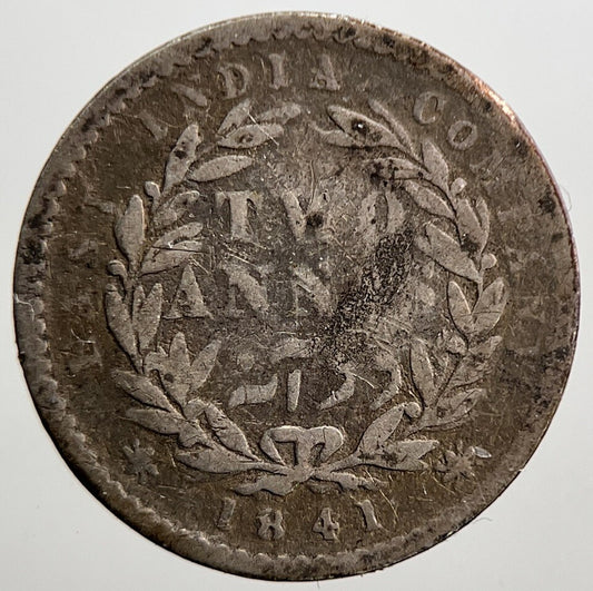 1841 India 2 Two Annas Silver Coin | Fair Grade | a2776