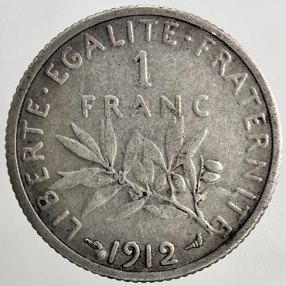 1912 France 1 One Franc Silver Coin | Fine Collectable Grade | a9443
