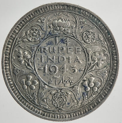 1945 India Quarter Rupee Silver Coin | Very High Grade | a6354