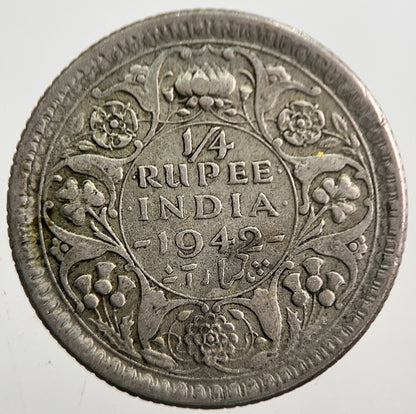 1942 India 1/4 Quarter Rupee Silver Coin | Very High Grade | a7667