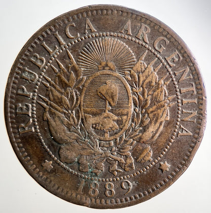 1889 Argentina Dos 2 Centavos Cents Coin | Fine Collectable Grade | a3120