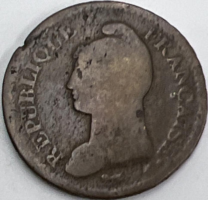 France Un Dacime Lan 7 Copper Coin | Fair Grade
