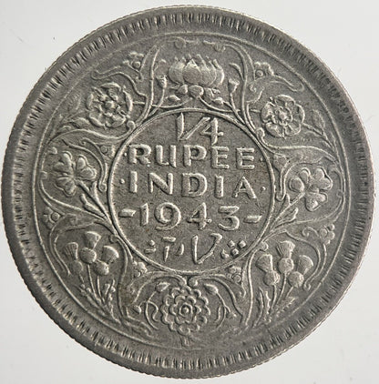 1943 India Quarter Rupee Silver Coin | Very High Grade | a6356