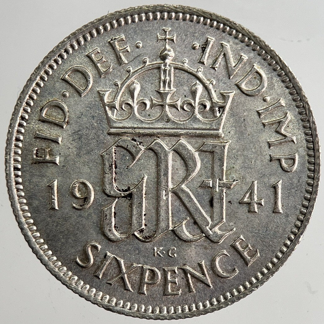 1941 George VI British Sixpence Silver Coin | Very Fine Grade | a8337