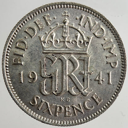 1941 George VI British Sixpence Silver Coin | Very Fine Grade | a8337