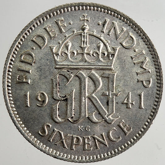 1941 George VI British Sixpence Silver Coin | Very Fine Grade | a8337